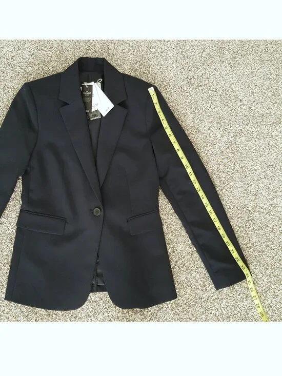 Defect MANGO Fitted Tailored Suit Blazer Jacket Single-Button Navy Blue S 4 - Picture 6 of 13